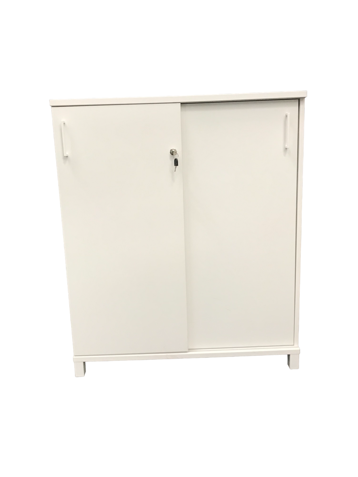 Armoire mihaute, portes coulissantes en mélaminé blanc OCABURO