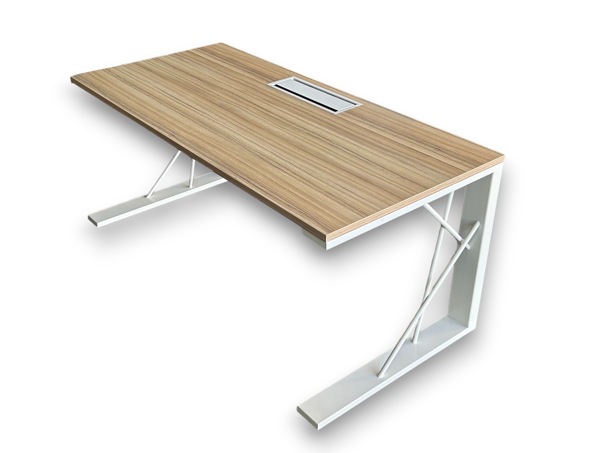 bureau design melamine zebrano piedsl métal blanc avec trappe l1600xp800mm occasion par ocaburo mobiliers neufs et occasions magasins de nantes et saint-herblain et tours (2)