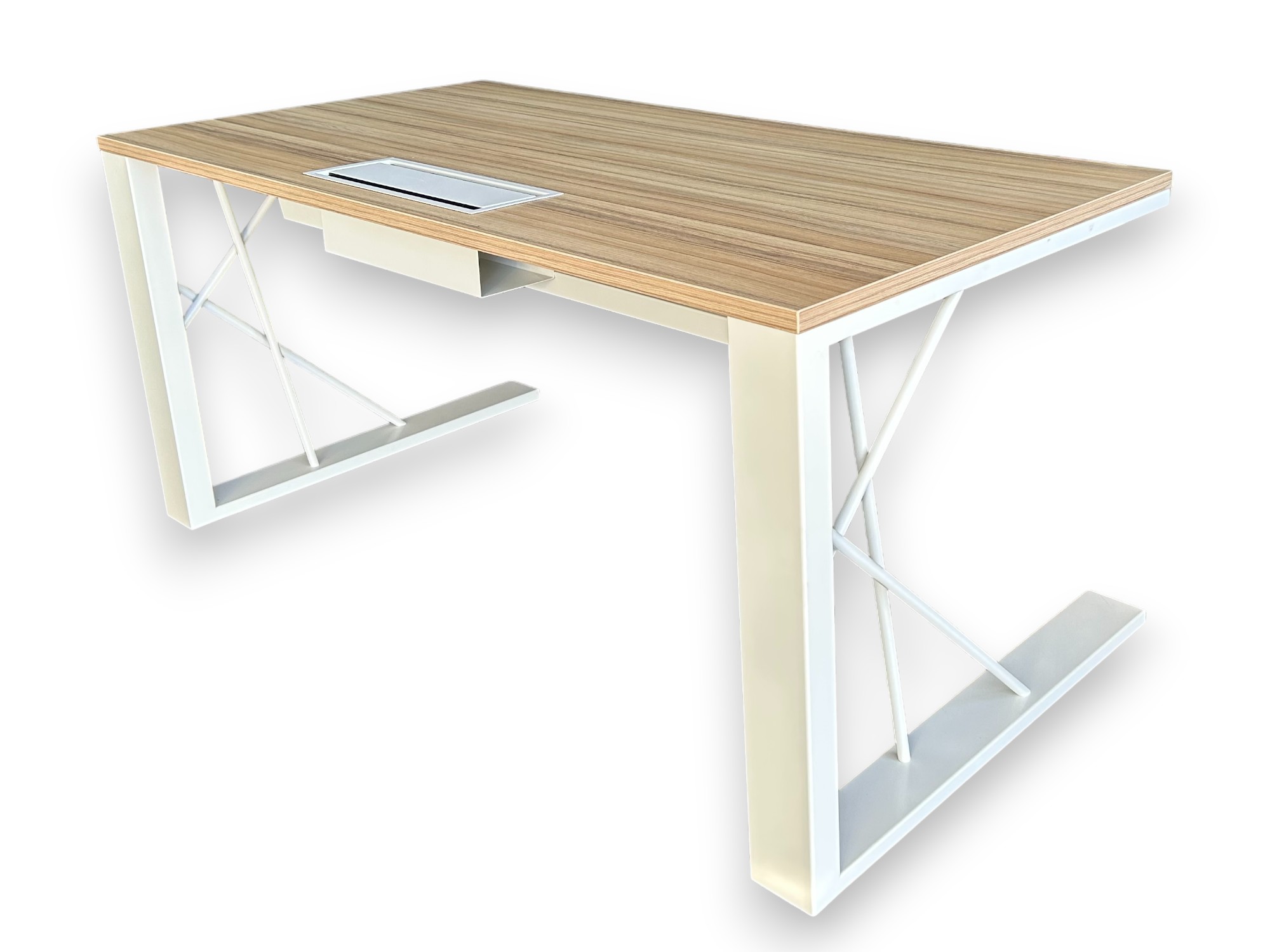 bureau design melamine zebrano piedsl métal blanc avec trappe l1600xp800mm occasion par ocaburo mobiliers neufs et occasions magasins de nantes et saint-herblain et tours (5)